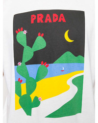 T-shirt à col rond imprimé blanc Prada