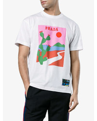 T-shirt à col rond imprimé blanc Prada