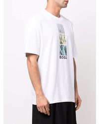 T-shirt à col rond imprimé blanc BOSS