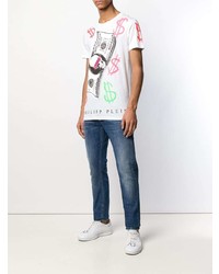 T-shirt à col rond imprimé blanc Philipp Plein