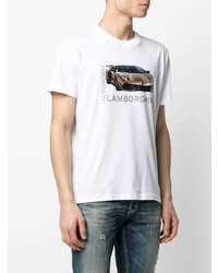 T-shirt à col rond imprimé blanc Lamborghini