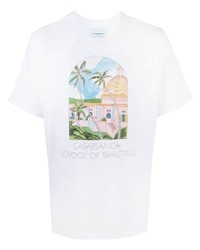 T-shirt à col rond imprimé blanc Casablanca