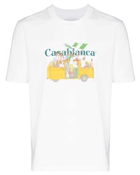 T-shirt à col rond imprimé blanc Casablanca