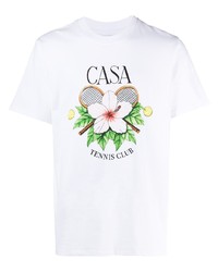 T-shirt à col rond imprimé blanc Casablanca