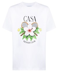 T-shirt à col rond imprimé blanc Casablanca