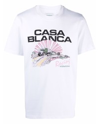 T-shirt à col rond imprimé blanc Casablanca