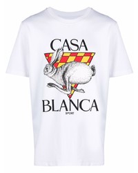 T-shirt à col rond imprimé blanc Casablanca