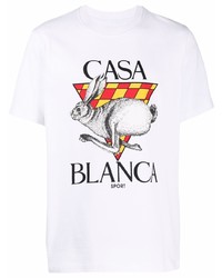 T-shirt à col rond imprimé blanc Casablanca