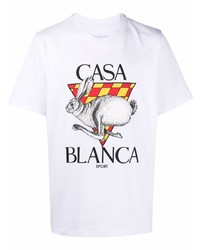 T-shirt à col rond imprimé blanc Casablanca