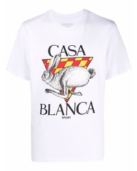 T-shirt à col rond imprimé blanc Casablanca