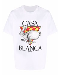 T-shirt à col rond imprimé blanc Casablanca