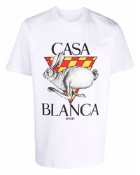 T-shirt à col rond imprimé blanc Casablanca