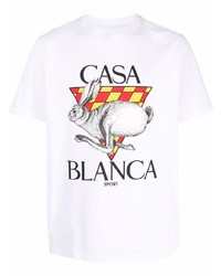 T-shirt à col rond imprimé blanc Casablanca