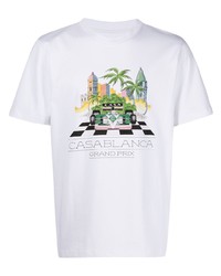 T-shirt à col rond imprimé blanc Casablanca