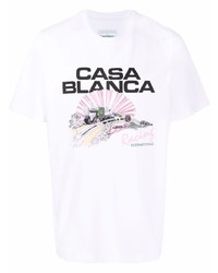 T-shirt à col rond imprimé blanc Casablanca