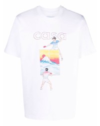 T-shirt à col rond imprimé blanc Casablanca