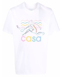 T-shirt à col rond imprimé blanc Casablanca