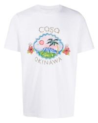 T-shirt à col rond imprimé blanc Casablanca