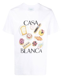 T-shirt à col rond imprimé blanc Casablanca