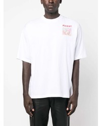 T-shirt à col rond imprimé blanc Marni