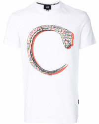 T-shirt à col rond imprimé blanc Class Roberto Cavalli