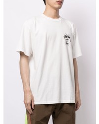 T-shirt à col rond imprimé blanc Stussy