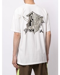 T-shirt à col rond imprimé blanc Stussy