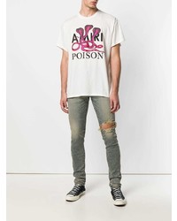 T-shirt à col rond imprimé blanc Amiri