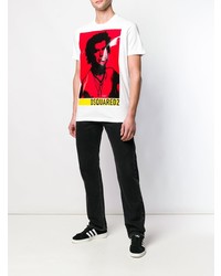 T-shirt à col rond imprimé blanc DSQUARED2