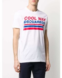 T-shirt à col rond imprimé blanc DSQUARED2