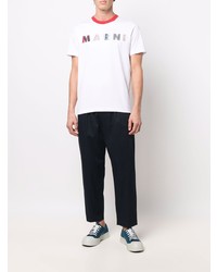 T-shirt à col rond imprimé blanc Marni