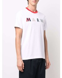 T-shirt à col rond imprimé blanc Marni