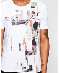 T-shirt à col rond imprimé blanc Sisley