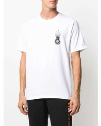 T-shirt à col rond imprimé blanc Stussy