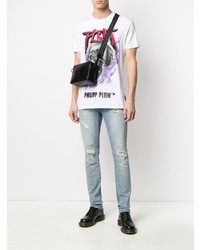 T-shirt à col rond imprimé blanc Philipp Plein