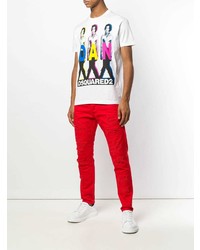 T-shirt à col rond imprimé blanc DSQUARED2