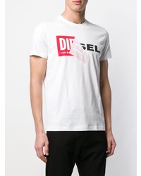 T-shirt à col rond imprimé blanc Diesel