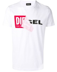 T-shirt à col rond imprimé blanc Diesel