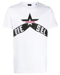 T-shirt à col rond imprimé blanc Diesel