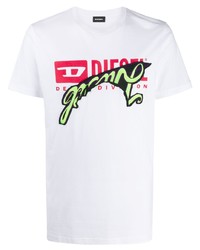 T-shirt à col rond imprimé blanc Diesel