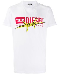 T-shirt à col rond imprimé blanc Diesel