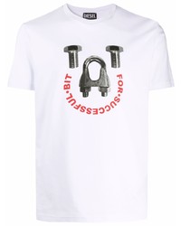 T-shirt à col rond imprimé blanc Diesel