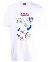 T-shirt à col rond imprimé blanc Diesel