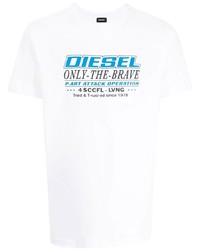 T-shirt à col rond imprimé blanc Diesel