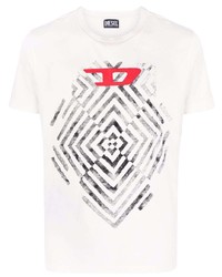 T-shirt à col rond imprimé blanc Diesel