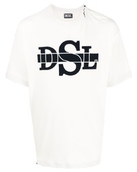 T-shirt à col rond imprimé blanc Diesel