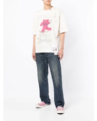 T-shirt à col rond imprimé blanc Maison Mihara Yasuhiro