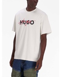 T-shirt à col rond imprimé blanc Hugo