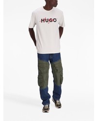 T-shirt à col rond imprimé blanc Hugo