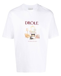 T-shirt à col rond imprimé blanc Drôle De Monsieur